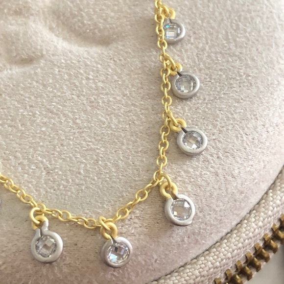 FREIDA ROTHMAN SIGNATURE BEZEL DROP NECKLACE, NEW WITH TAGS, GOLD AND SILVER - Picture 4 of 11